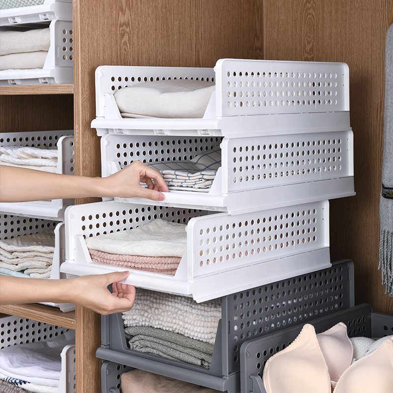 Saving Space Home Bedroom Drawer Organizers Basket Plastic Stackable Underwear Clothes Foldable Storage Box Closet Storage Bins