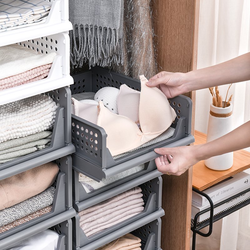 Saving Space Home Bedroom Drawer Organizers Basket Plastic Stackable Underwear Clothes Foldable Storage Box Closet Storage Bins