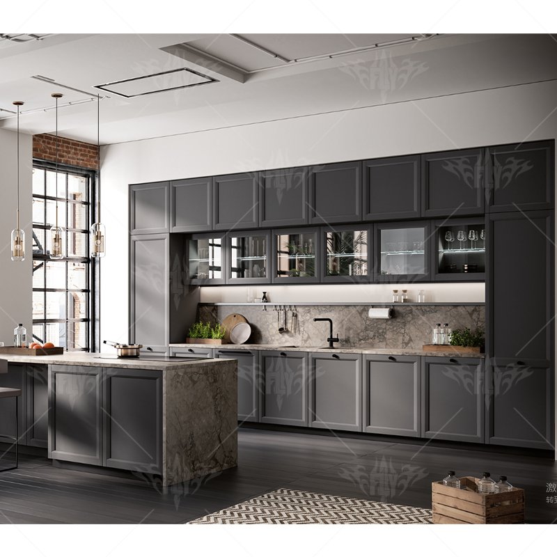 Home Luxury Furniture Classic Design French Style Real Timber Solid Wood Kitchen Cabinet Carcase Marble White Accessories