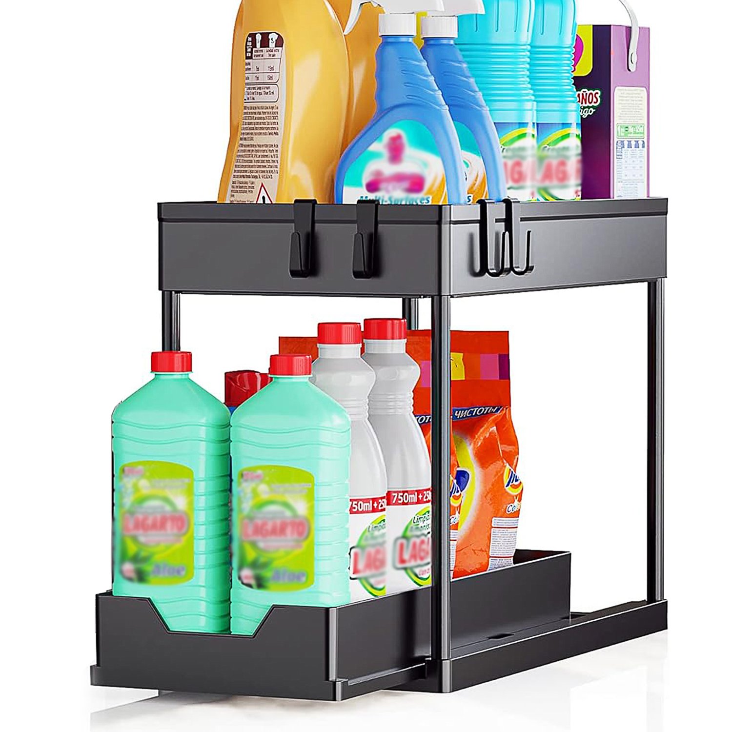Multifunctional Pull Rack Cabinets Can Pull Down The Sink Rack Tableware Drain Storage Rack 2 Tier Sliding Cabinet Organizer