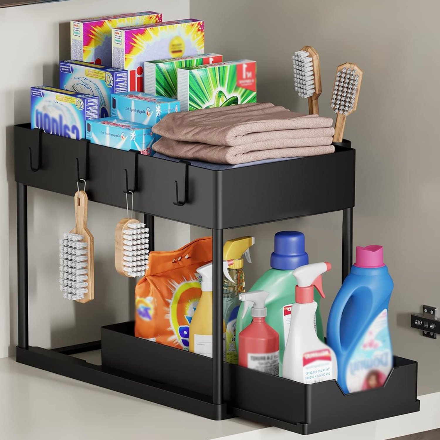 Multifunctional Pull Rack Cabinets Can Pull Down The Sink Rack Tableware Drain Storage Rack 2 Tier Sliding Cabinet Organizer