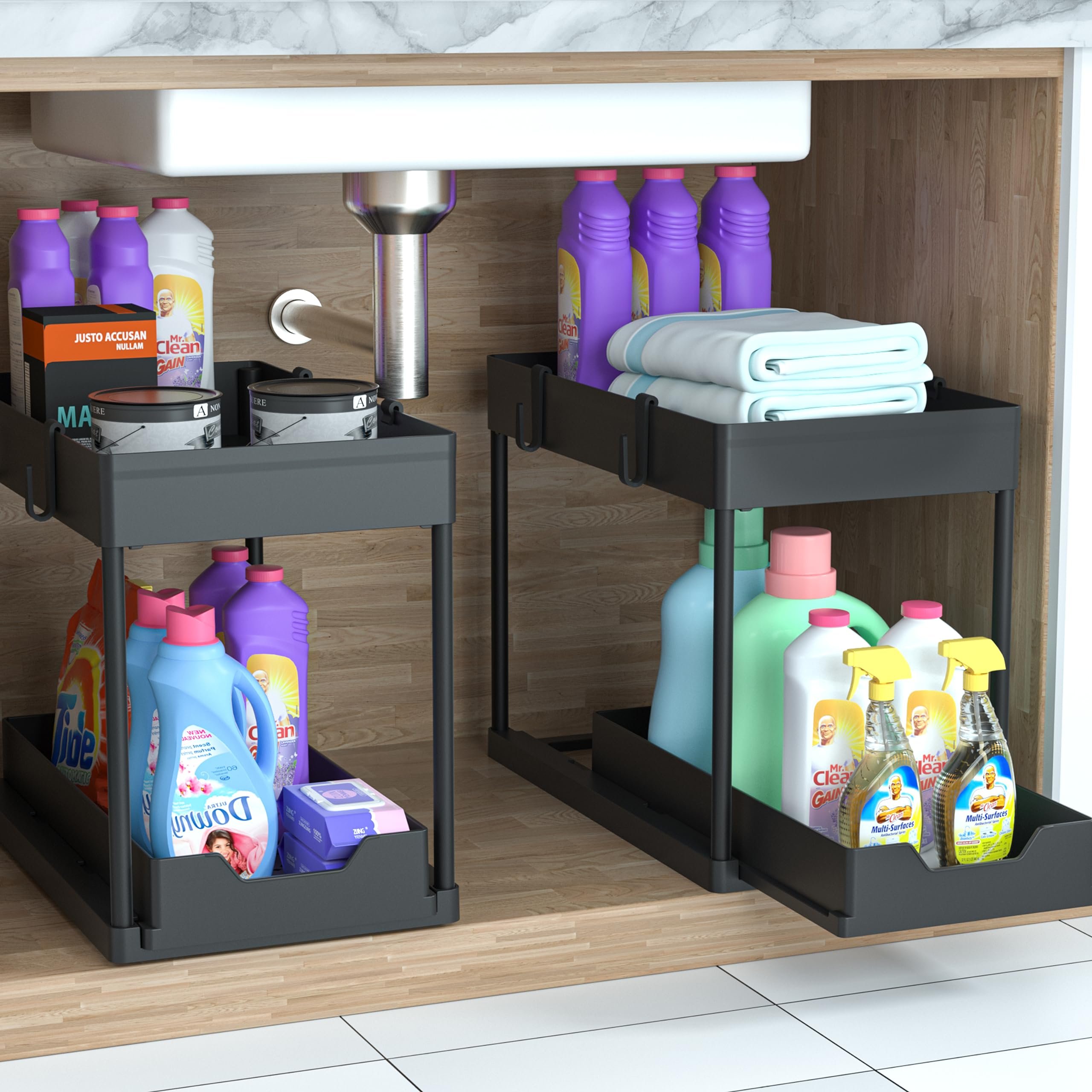 Multifunctional Pull Rack Cabinets Can Pull Down The Sink Rack Tableware Drain Storage Rack 2 Tier Sliding Cabinet Organizer