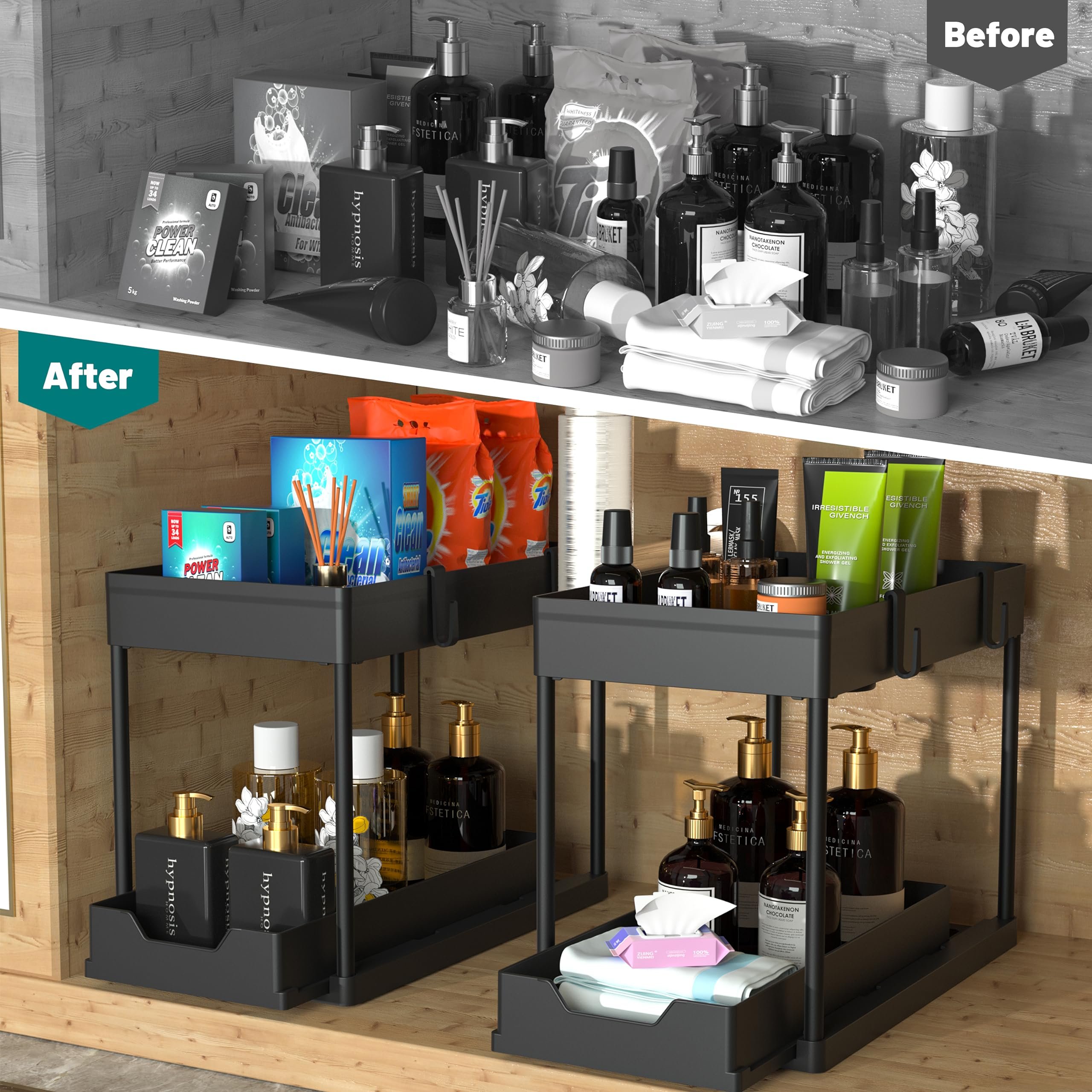 Multifunctional Pull Rack Cabinets Can Pull Down The Sink Rack Tableware Drain Storage Rack 2 Tier Sliding Cabinet Organizer
