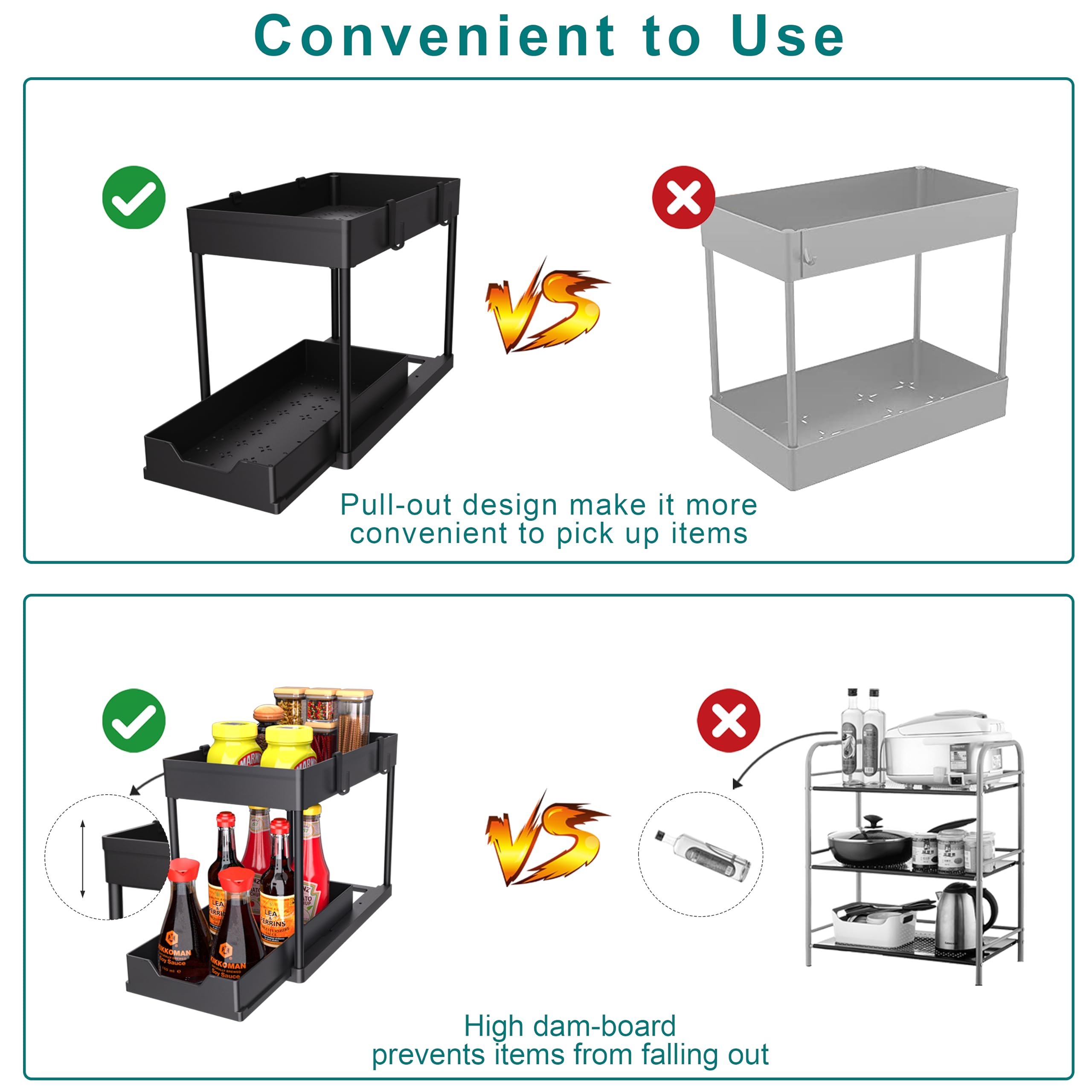 Multifunctional Pull Rack Cabinets Can Pull Down The Sink Rack Tableware Drain Storage Rack 2 Tier Sliding Cabinet Organizer
