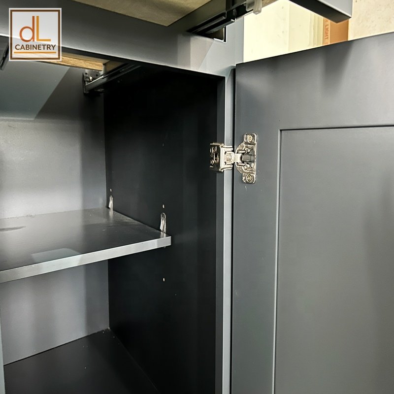 US Warehouse Direct Delivery American Market Modern Style Solid Wood Grey Colored Paint Kitchen Base Storage Cabinets Stock