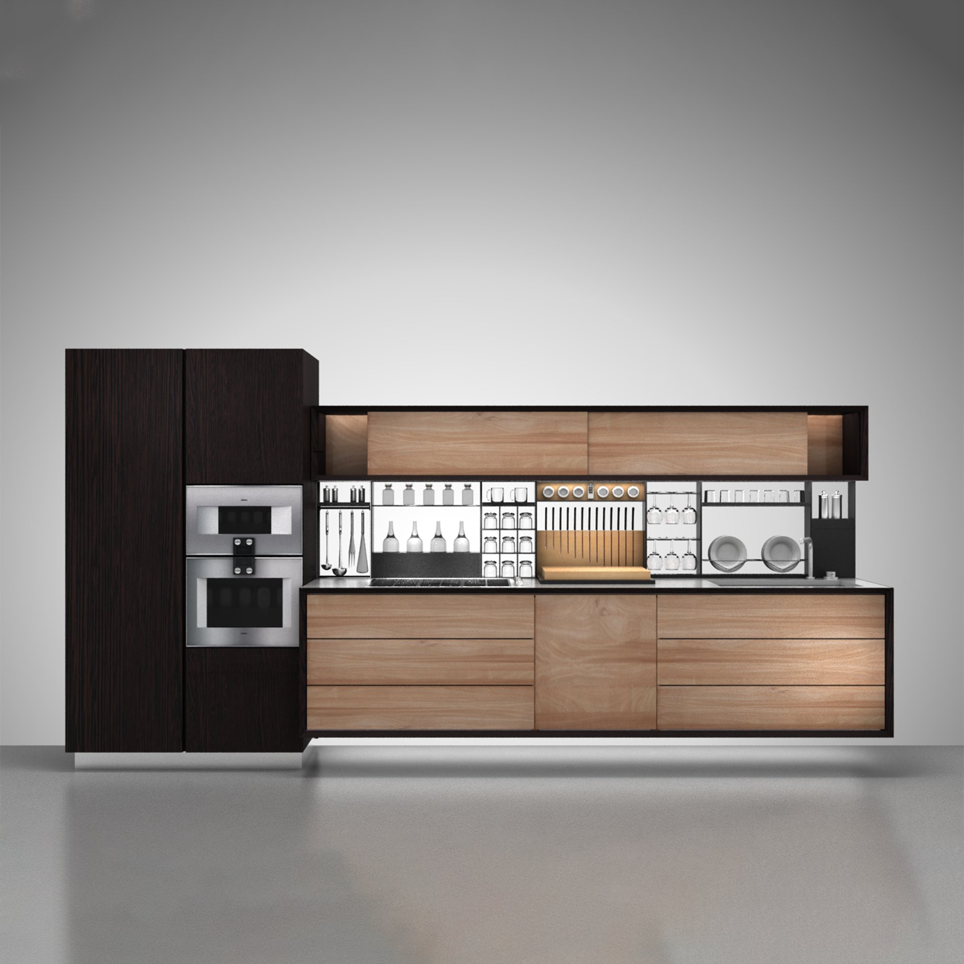 Mahogany and Wenge Escooh Legnovivo Luxury kitchen set made in Italy top-grade natural materials customizable