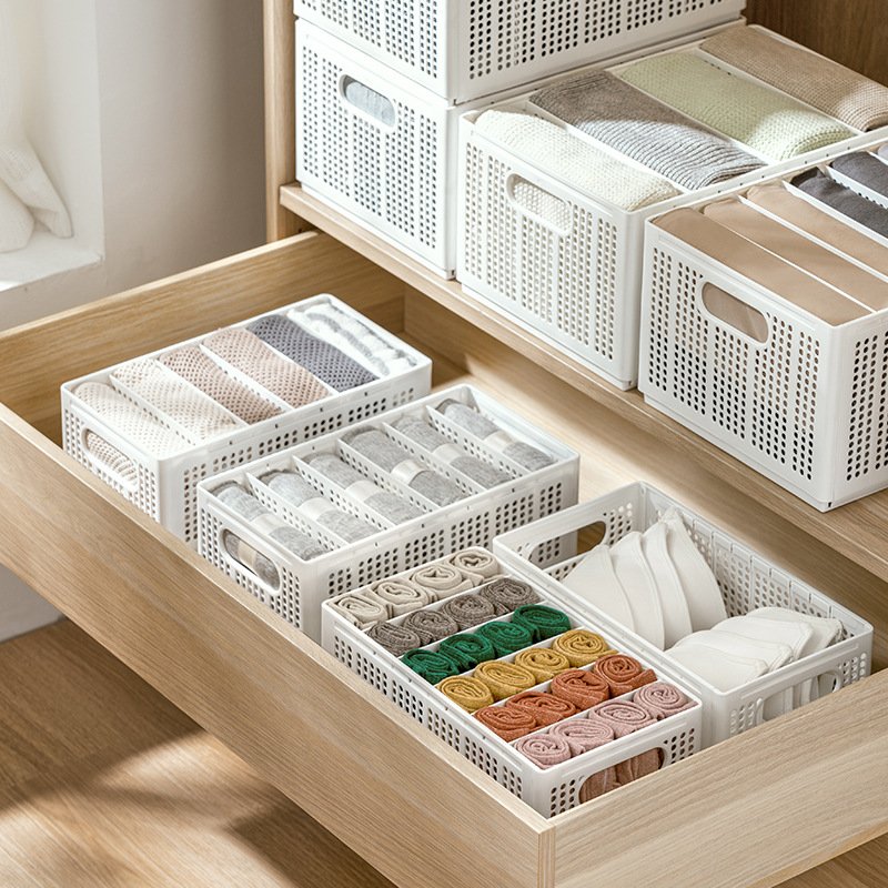 Clothes pants drawer storage box foldable household plastic sorting box underwear socks compartment storage basket