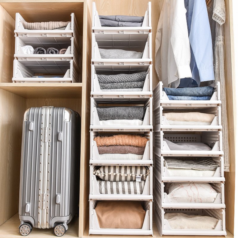 Wardrobe Layered Partition Pull Foldable Cloth Chest of Storage Bins Storage Drawer Box Clothing Minimalist Stackable Plastic