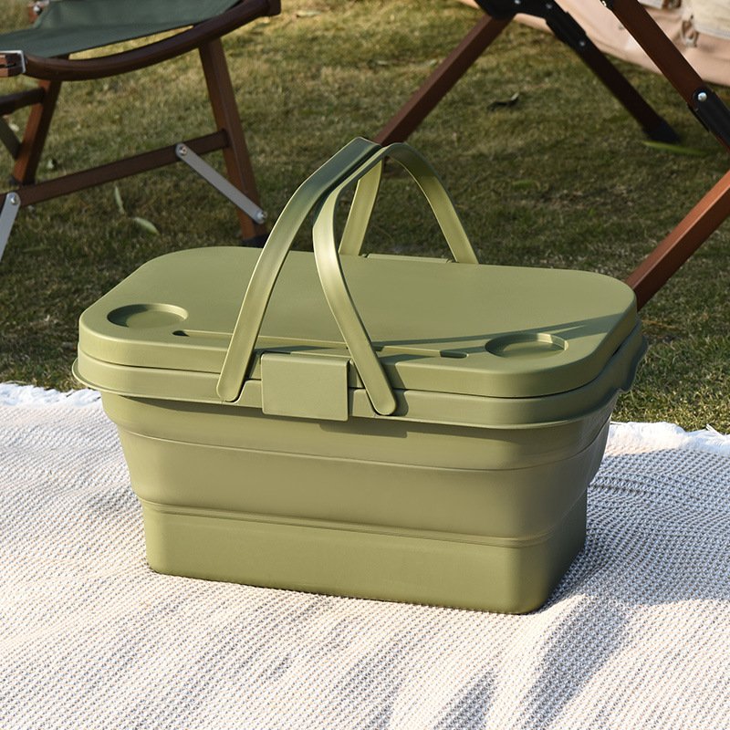 Outdoor Camping Folding Storage Box Plastic Picnic Wood Cover Sorter Car Trunk Handbag Organizer Convenient Picnic Folding