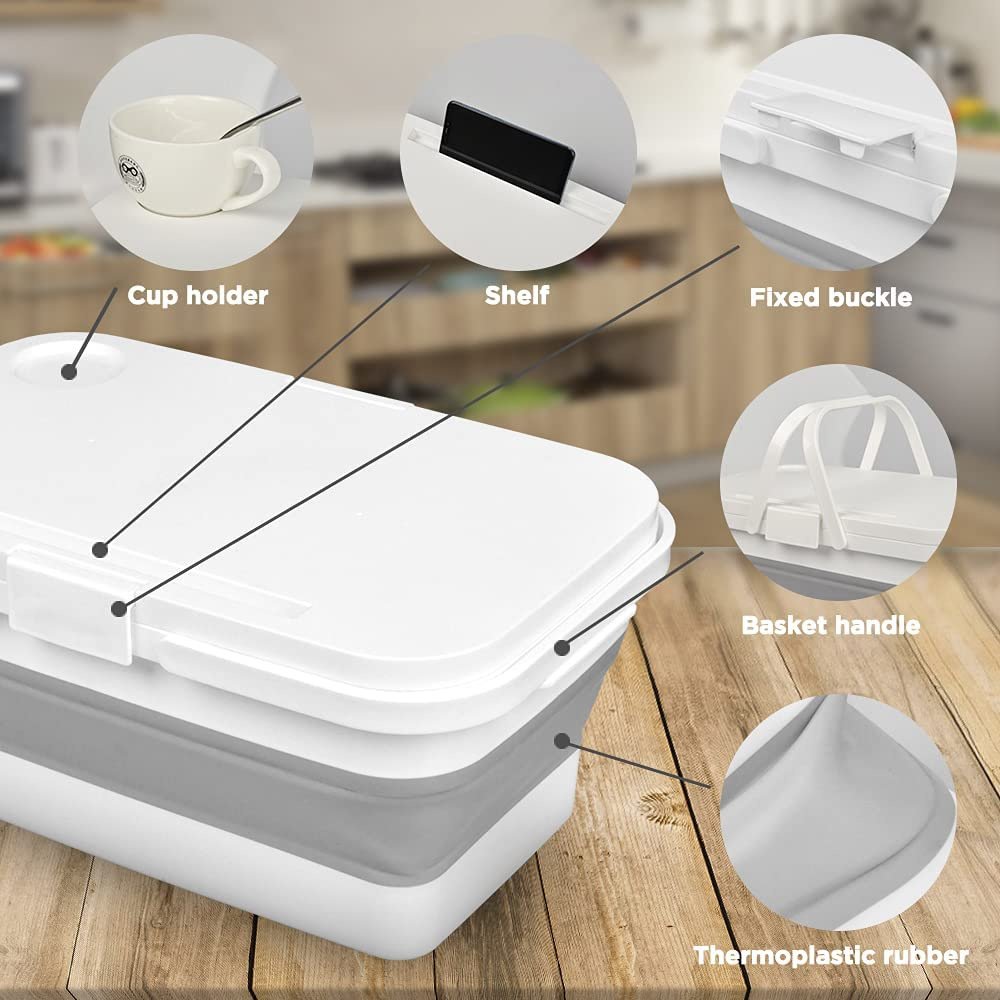 Outdoor Camping Folding Storage Box Plastic Picnic Wood Cover Sorter Car Trunk Handbag Organizer Convenient Picnic Folding
