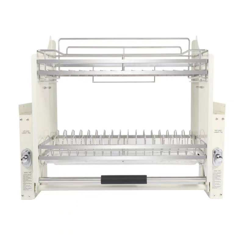 CY-204 Kitchen Cabinet Drawer Pull Out Baskets Double Top Cabinet Condiment Basket Steel Kitchen Storage Lift Aluminum