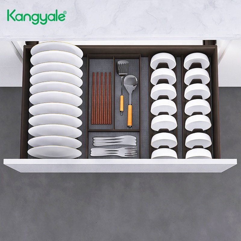 Kitchen Smart Storage System Pull Out Aluminum Alloy Dish Storage Basket Dish Drainer Drawer Baskets For Bottom Cabinet