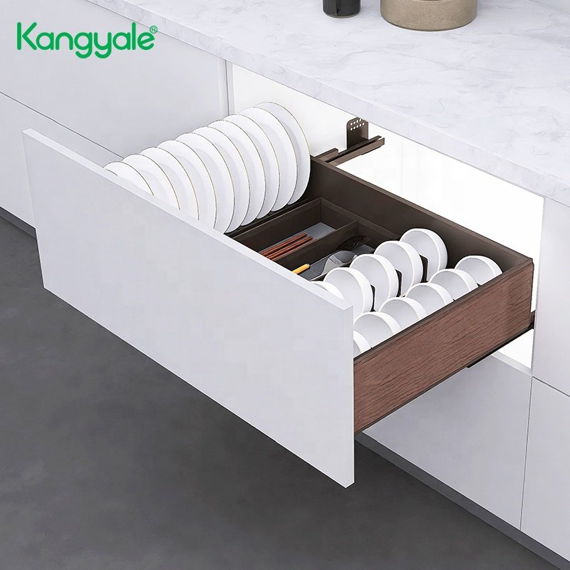 Kitchen Smart Storage System Pull Out Aluminum Alloy Dish Storage Basket Dish Drainer Drawer Baskets For Bottom Cabinet