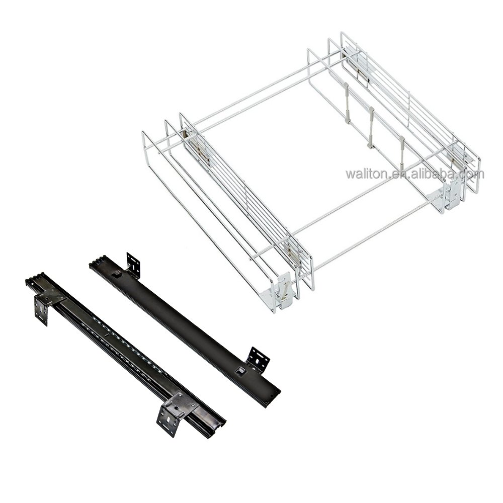 Factory Direct Metal Telescopic Wire Basket Full Extension Drawer Slide 3 Fold L-Shaped Bracket Bayonet Kitchen Cabinets