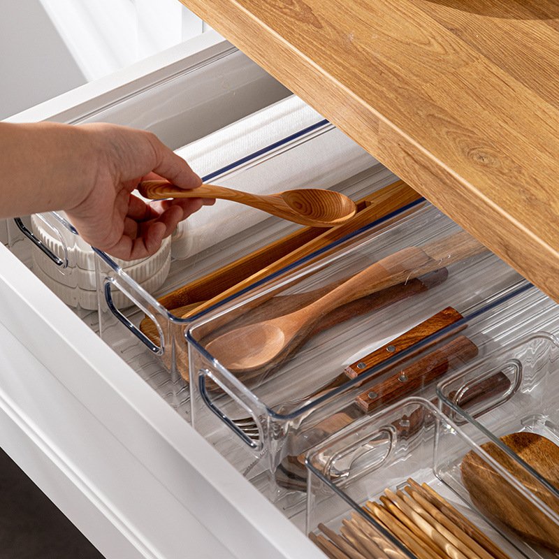 Stackable Plastic Flatware Cutlery Storage Box Divider Silverware Drawer Organizer Clear Utensil Tray for Forks Knives Tools