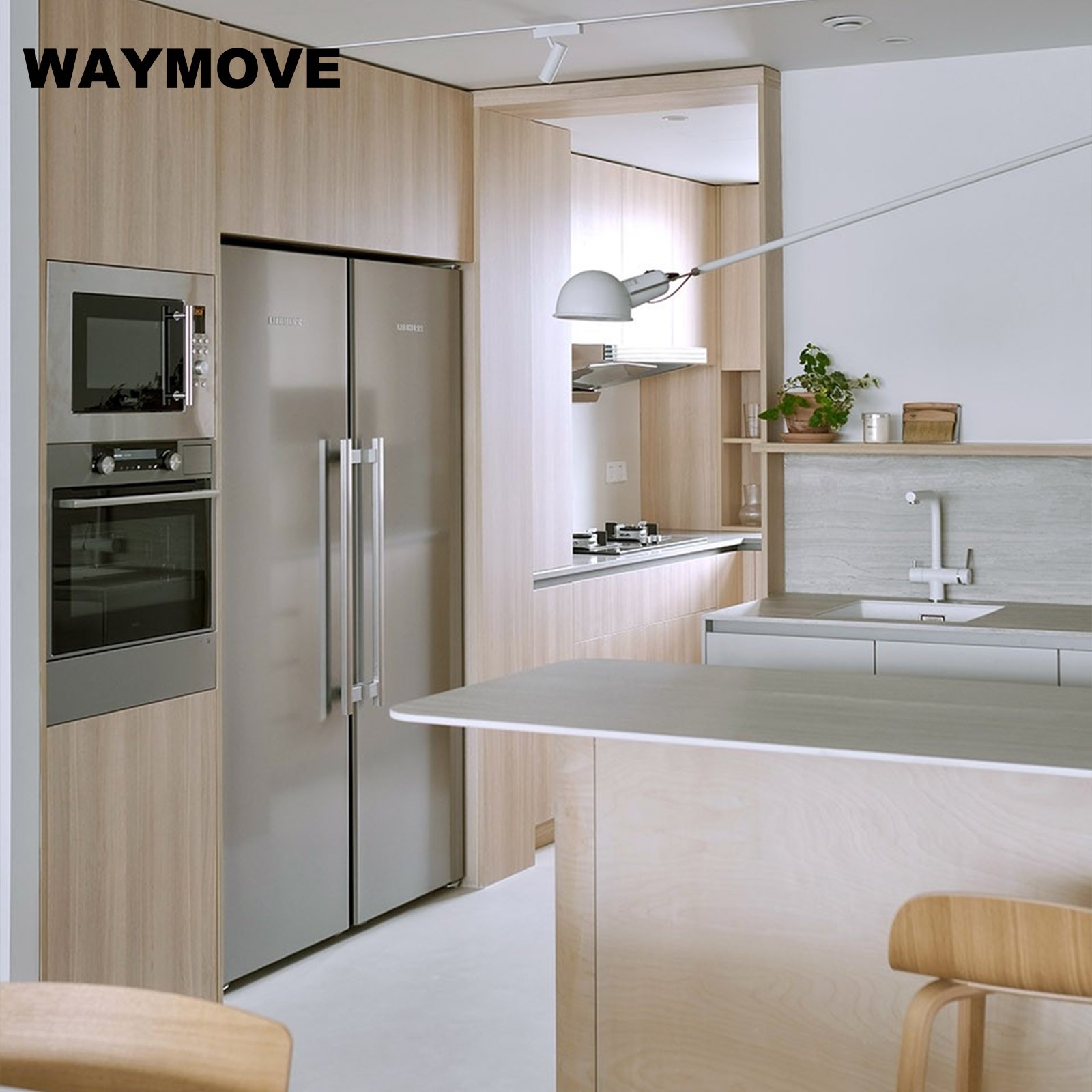 WAYMOVE Modern Pantry Cabinet with Outdoor Kitchen BBQ Island Sink Lacquer Acrylic Door Panel Hinge Faucet Accessories Apartment