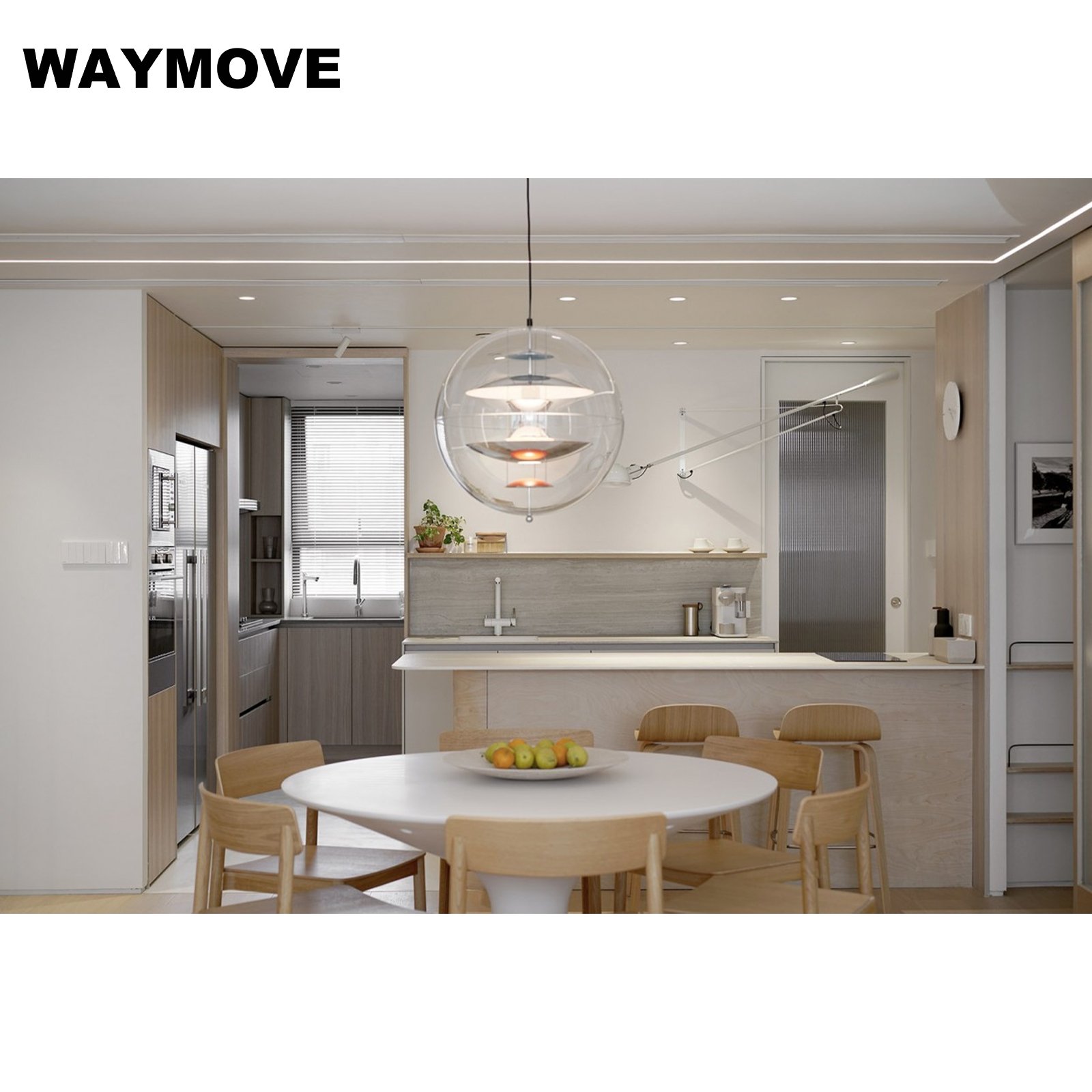 WAYMOVE Modern Pantry Cabinet with Outdoor Kitchen BBQ Island Sink Lacquer Acrylic Door Panel Hinge Faucet Accessories Apartment