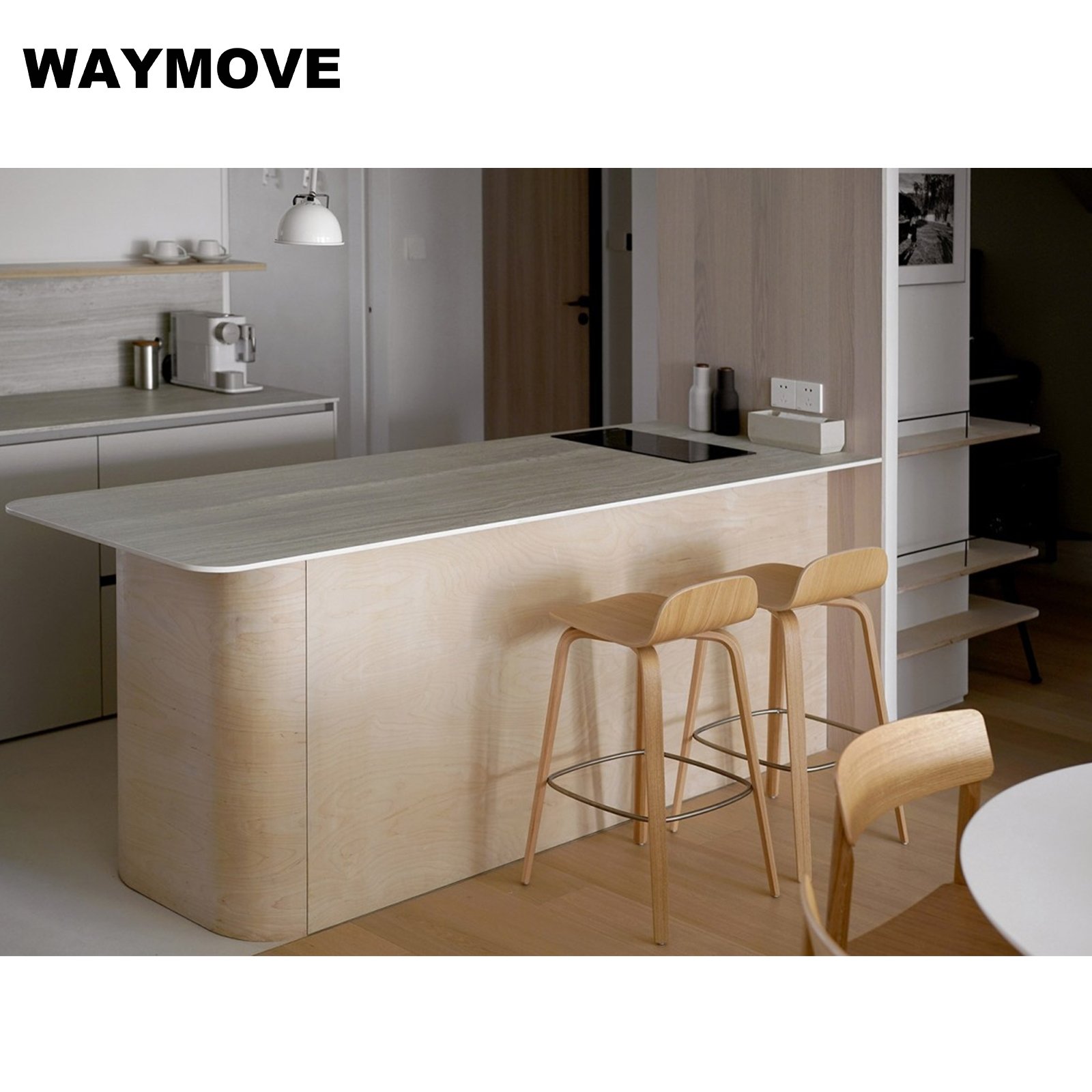 WAYMOVE Modern Pantry Cabinet with Outdoor Kitchen BBQ Island Sink Lacquer Acrylic Door Panel Hinge Faucet Accessories Apartment