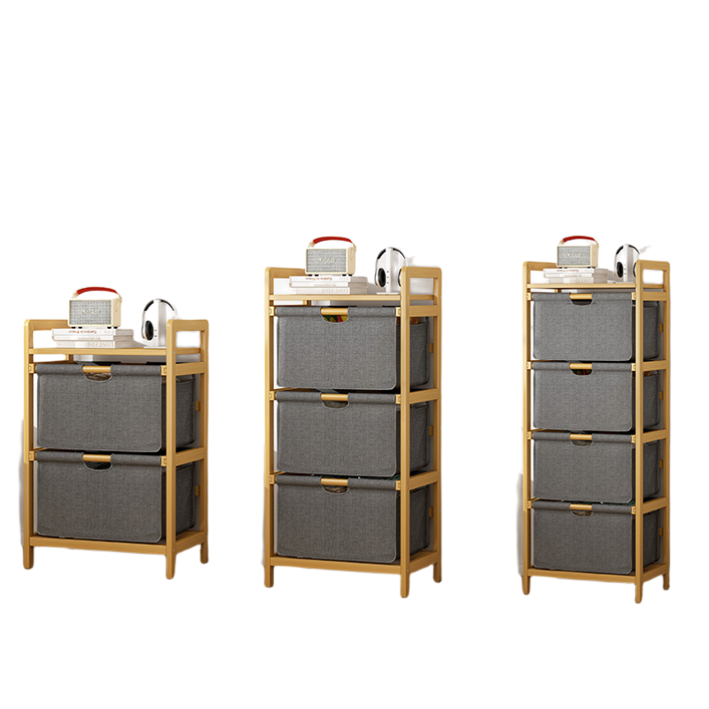 60 CM Wholesale 3 Layers Bathroom Shelf Storage Bamboo Waterproof Laundry Basket Hamper with Handle Fabric Bags Storage Drawers