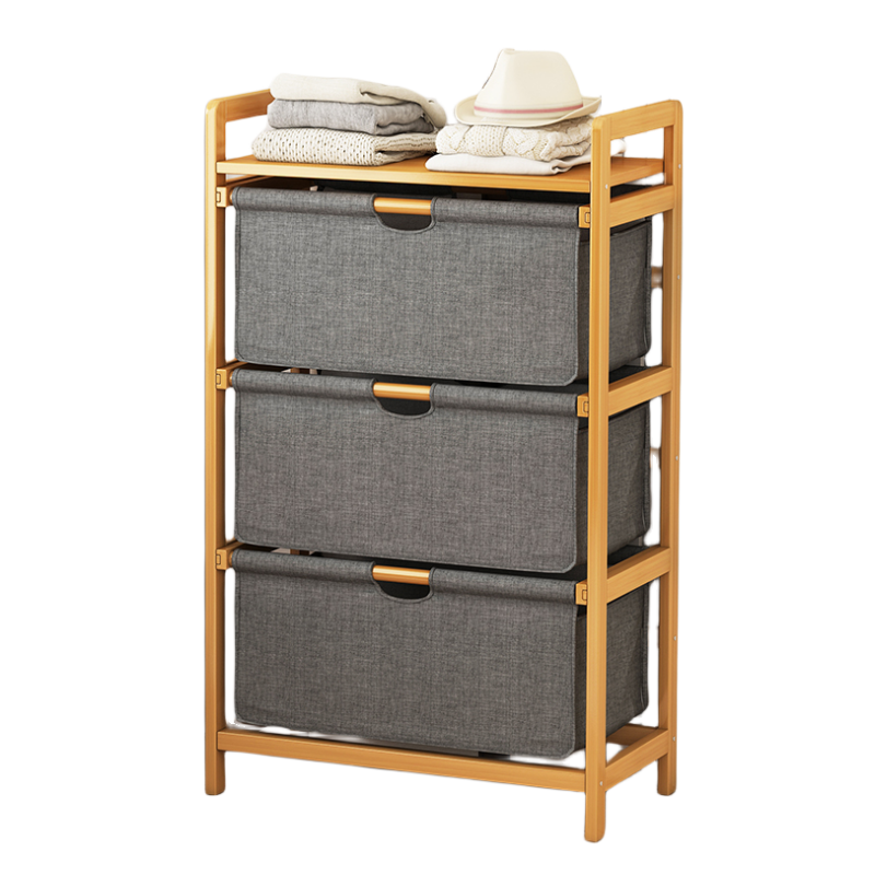 60 CM Wholesale 3 Layers Bathroom Shelf Storage Bamboo Waterproof Laundry Basket Hamper with Handle Fabric Bags Storage Drawers