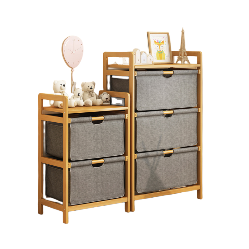 60 CM Wholesale 3 Layers Bathroom Shelf Storage Bamboo Waterproof Laundry Basket Hamper with Handle Fabric Bags Storage Drawers