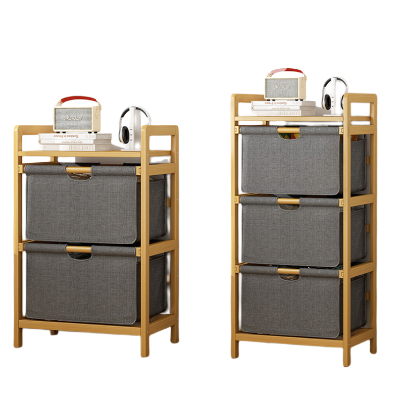 60 CM Wholesale 3 Layers Bathroom Shelf Storage Bamboo Waterproof Laundry Basket Hamper with Handle Fabric Bags Storage Drawers