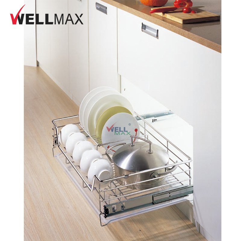 WELLMAX 3 Shelves Kitchen Cabinet Storage Organizer Soft Closing Wire Pull Out Drawer Basket