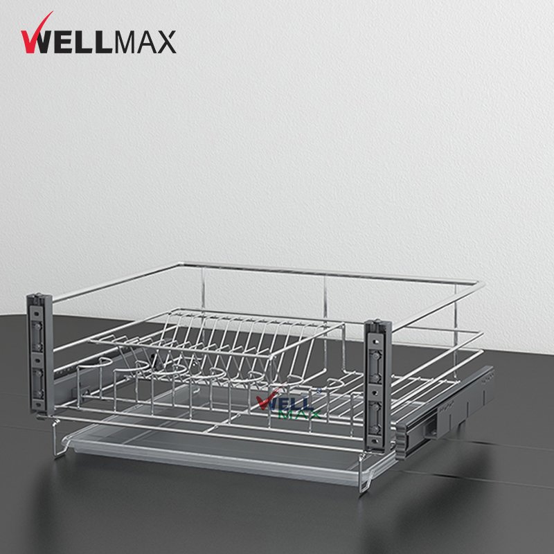 WELLMAX 3 Shelves Kitchen Cabinet Storage Organizer Soft Closing Wire Pull Out Drawer Basket