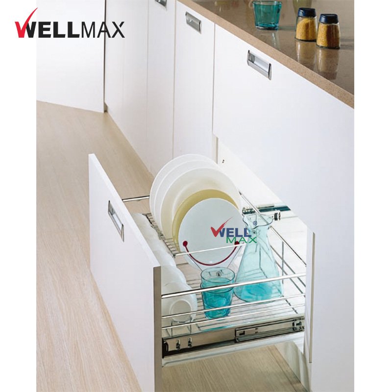 WELLMAX 3 Shelves Kitchen Cabinet Storage Organizer Soft Closing Wire Pull Out Drawer Basket
