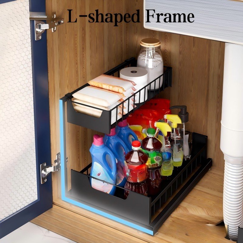 Multifunctional Under Sink Organizer and Pull Out Cabinet Slide Out Sink Shelf Cabinet Storage Shelves for Kitchen Bathroom