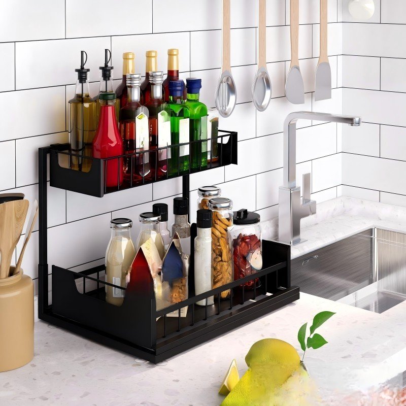 Multifunctional Under Sink Organizer and Pull Out Cabinet Slide Out Sink Shelf Cabinet Storage Shelves for Kitchen Bathroom