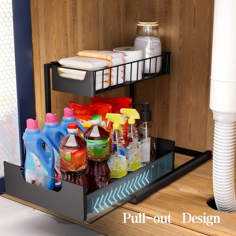 Multifunctional Under Sink Organizer and Pull Out Cabinet Slide Out Sink Shelf Cabinet Storage Shelves for Kitchen Bathroom