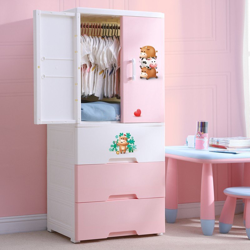 Double-door closet drawer storage cabinet children's simple wardrobe multi-layer large capacity cartoon mother and baby cabinet