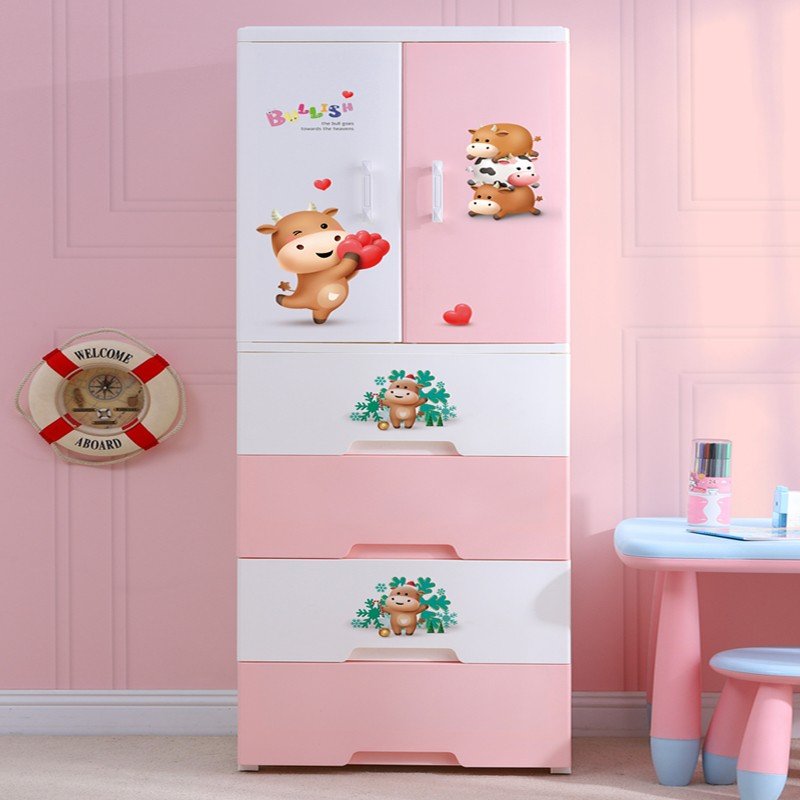 Double-door closet drawer storage cabinet children's simple wardrobe multi-layer large capacity cartoon mother and baby cabinet
