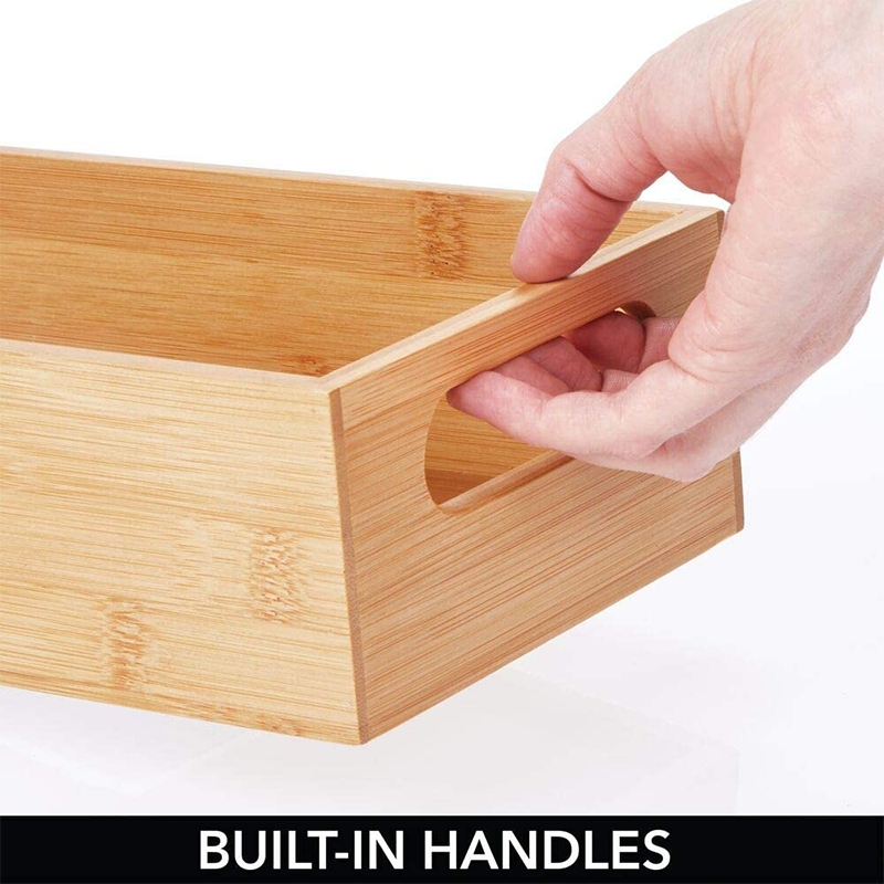 Bamboo Kitchen Storage Container Bin Drawer Organizer Crate Box with Handles for Pantry Cabinet