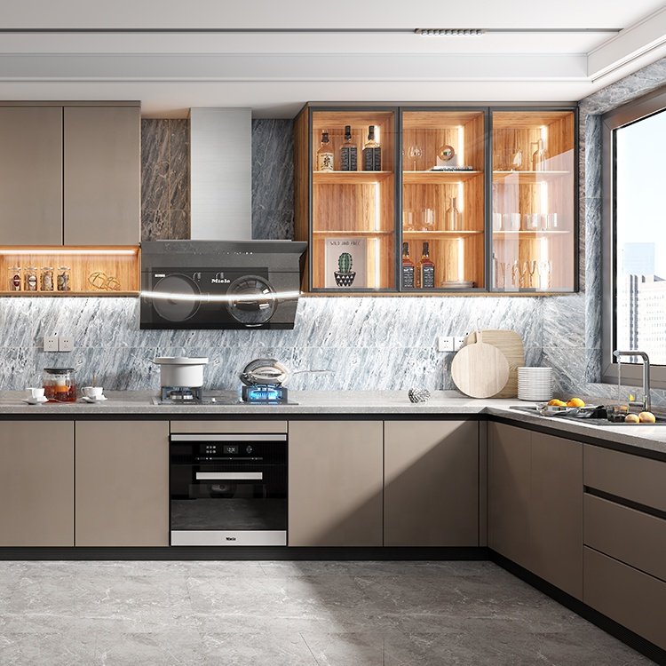 China Direct Factory Overall Cabinetry Design Melamine Faced Chipboard Grey Kitchen Cabinets