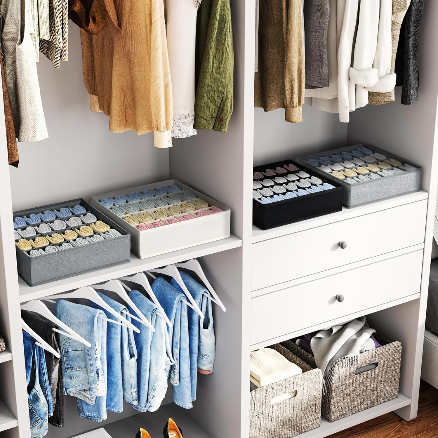 Wholesalers Sock Underwear Organizer Dividers Fabric Foldable Cabinet Closet Organizer and Storage Boxes Bin for Underwear Socks