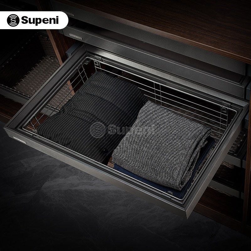 Wardrobe pull out stainless steel metal large storage mesh wire basket for Wardrobe