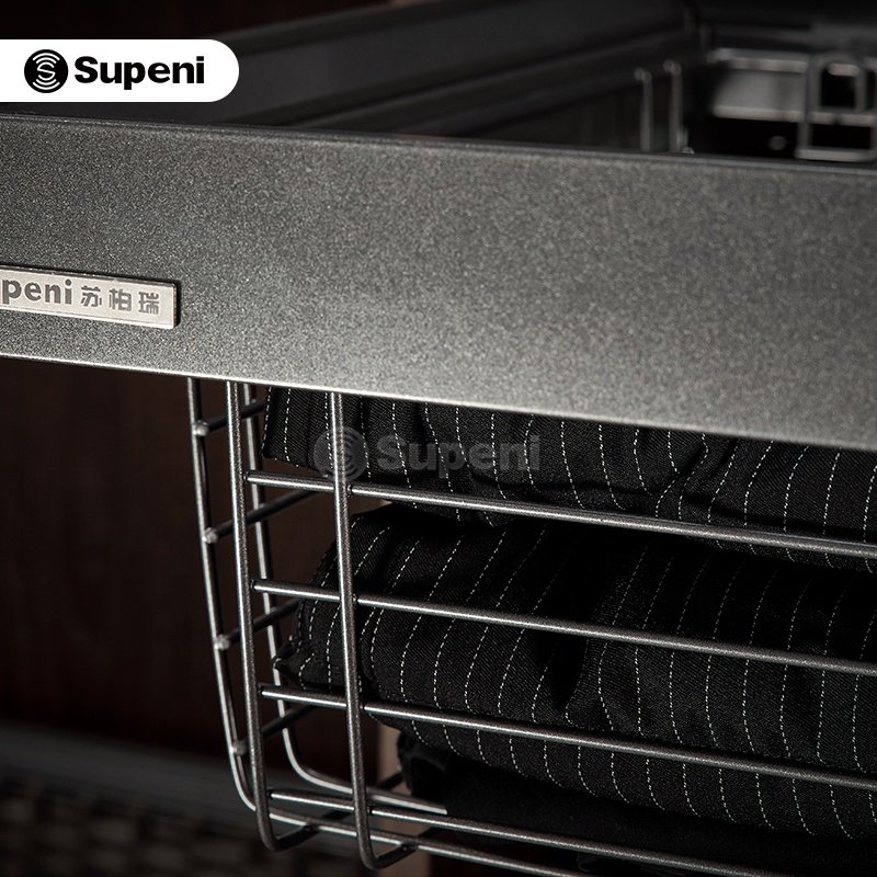Wardrobe pull out stainless steel metal large storage mesh wire basket for Wardrobe