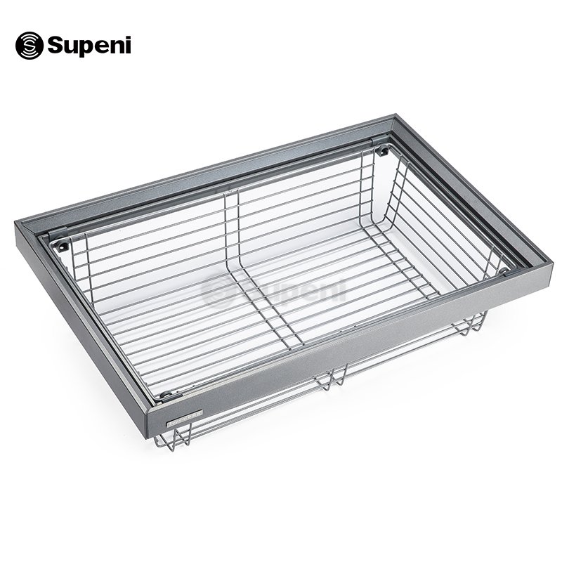 Wardrobe pull out stainless steel metal large storage mesh wire basket for Wardrobe