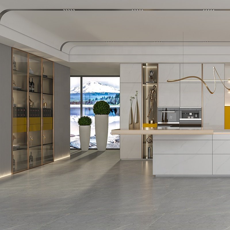 High quality German design kitchen cabinets high gloss fiberglass 304 stainless steel kitchen cabinet