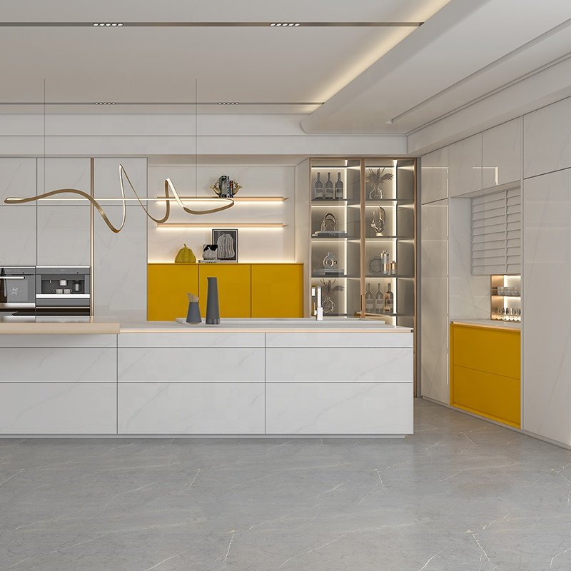 High quality German design kitchen cabinets high gloss fiberglass 304 stainless steel kitchen cabinet