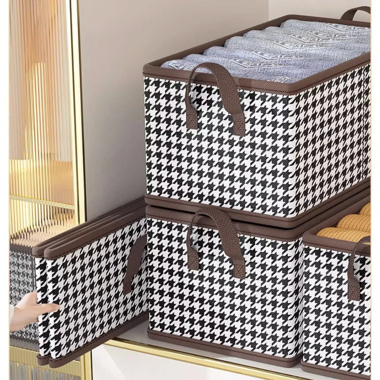 Foldable Storage Box Folding Basket With Frame Clothing Organizer Drawer Cabinet Bin Containers For Wardrobe Bedroom Closet Home