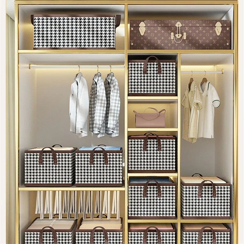 Foldable Storage Box Folding Basket With Frame Clothing Organizer Drawer Cabinet Bin Containers For Wardrobe Bedroom Closet Home