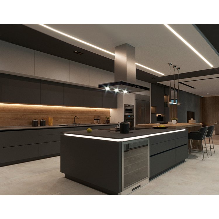 HANSE factory customized cabinets design apartment modern black lacquer finish rta wood kitchen cabinet set