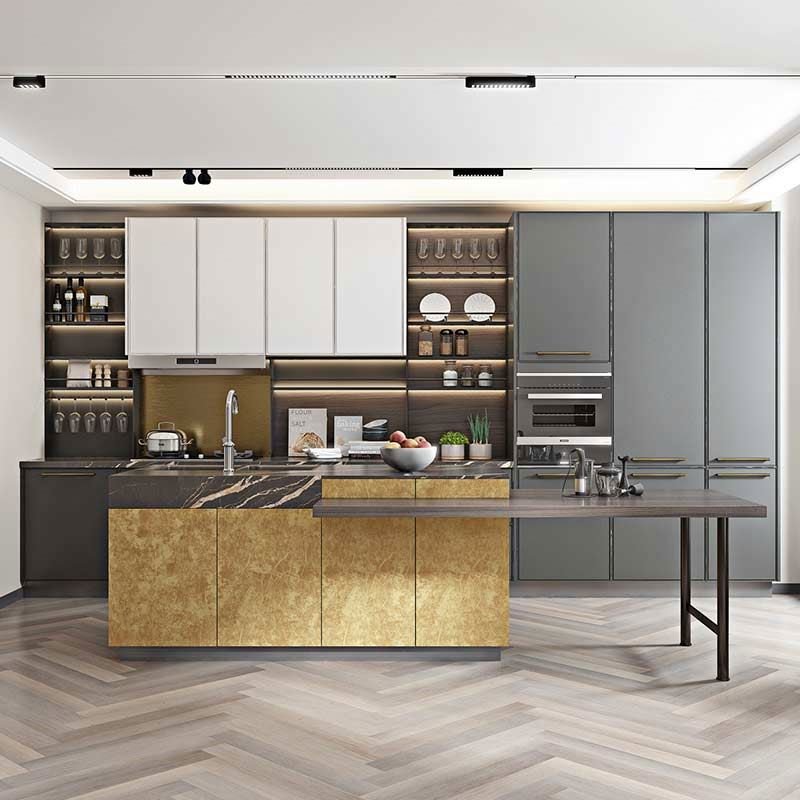 OPPOLIA White Ready To Assemble Strong Storage RTA Modular PVC Melamine Kitchen Cabinets With Island