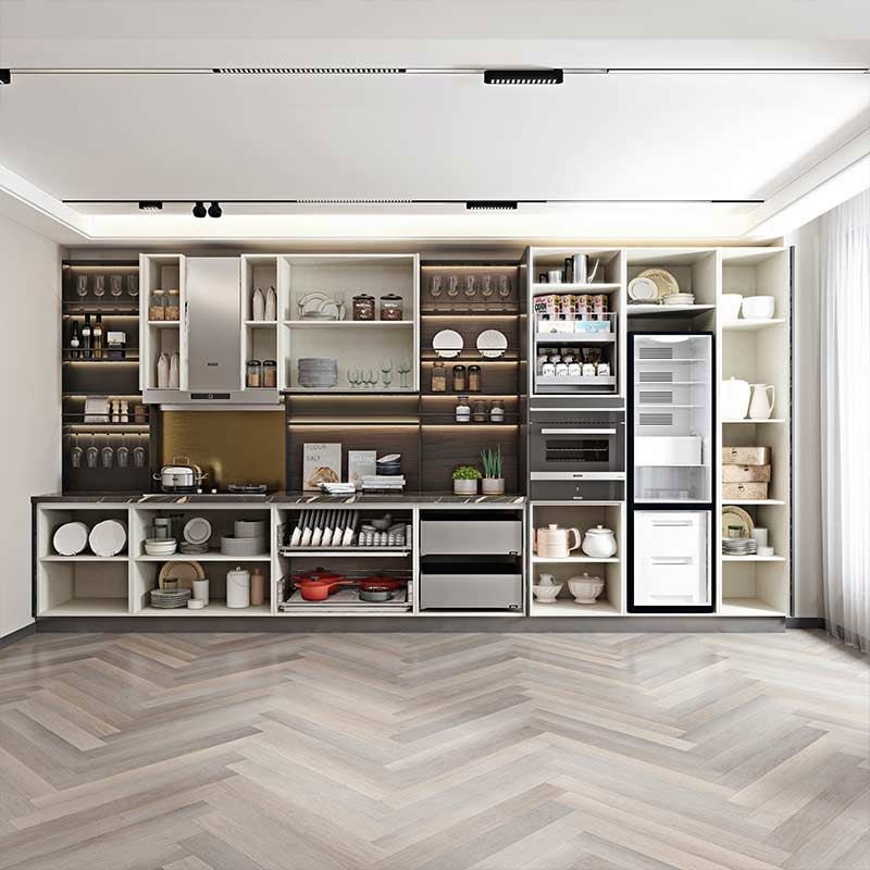 OPPOLIA White Ready To Assemble Strong Storage RTA Modular PVC Melamine Kitchen Cabinets With Island