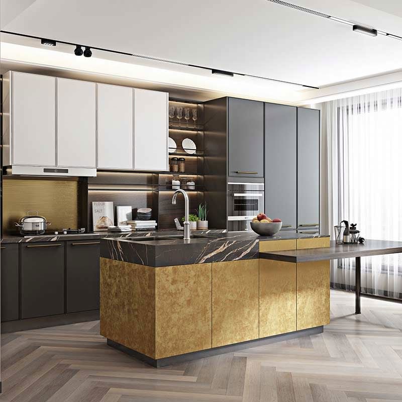 OPPOLIA White Ready To Assemble Strong Storage RTA Modular PVC Melamine Kitchen Cabinets With Island