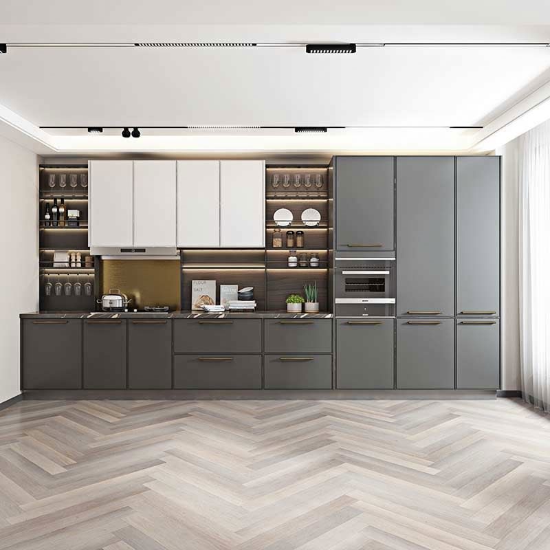 OPPOLIA White Ready To Assemble Strong Storage RTA Modular PVC Melamine Kitchen Cabinets With Island