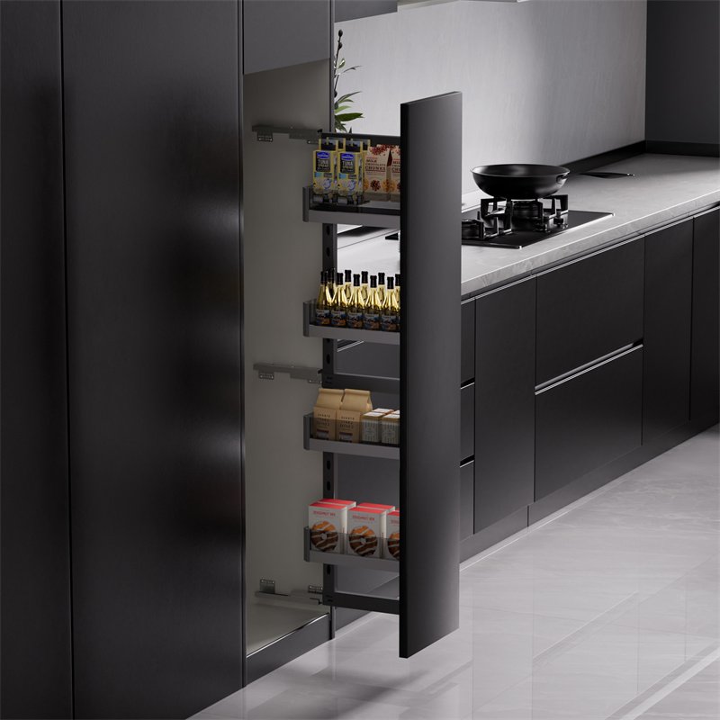 Spice Shelf Storage Rack Organizer Cabinet Steel Stainless Kitchen Tempered Glass Drawer Pantry Organizer Side Pull Out Basket